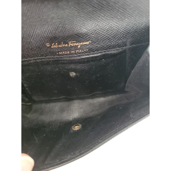 Salvatore Ferragamo Gancini Wallet Medium Tifold Black Nero Leather Designer - Picture 6 of 9